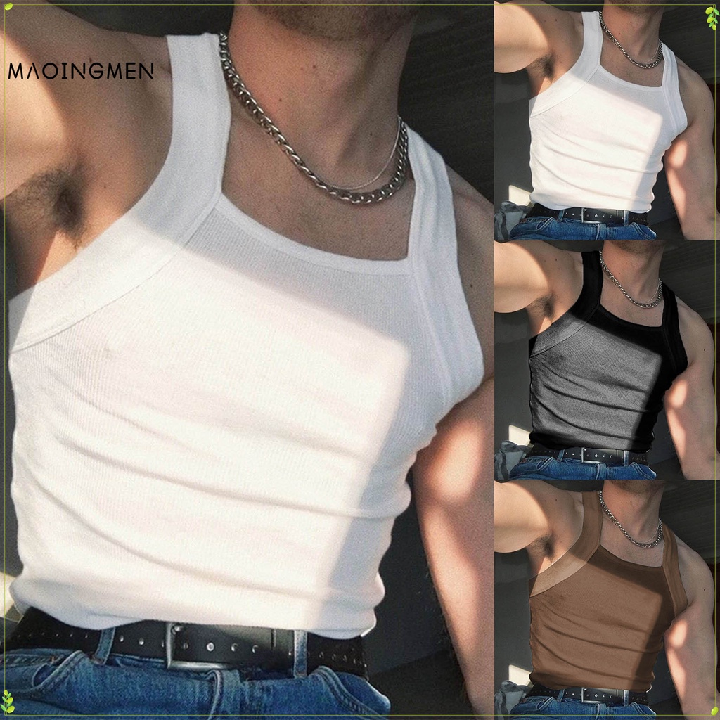 [MAOINGMEN] Colete Sexy Skinny Men's Vest Sólido Cor do Ombro Cor do Ombro Modelador de Corpo Sem Manga Colete Casual Masculino