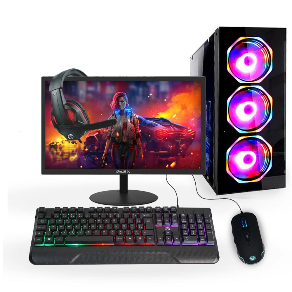 Pc Gamer Completo, Intel Core I7, 16gb, Gt730, Ssd 256gb, Fonte 500w, Gabinete com Kit Cooler, Monitor 75hz Hdmi 19.5, Windows 10
