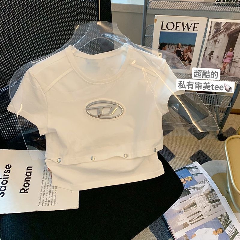 Camiseta De Manga Curta Diesel De Alta Qualidade Com Oca Para Mulheres