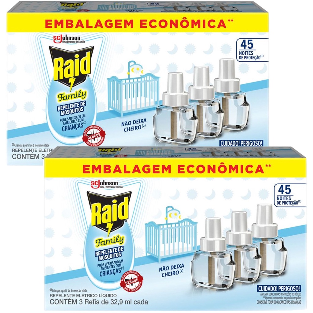 Kit 6 Repelente Elétrico Raid Family 45 Noites 32,9ml Cada | Shopee Brasil