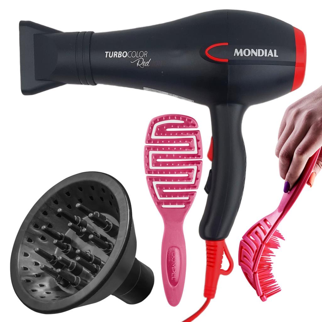 SECADOR DE CABELO POTENTE COM DIFUSOR E ESCOVA PARA CACHOS | Shopee Brasil