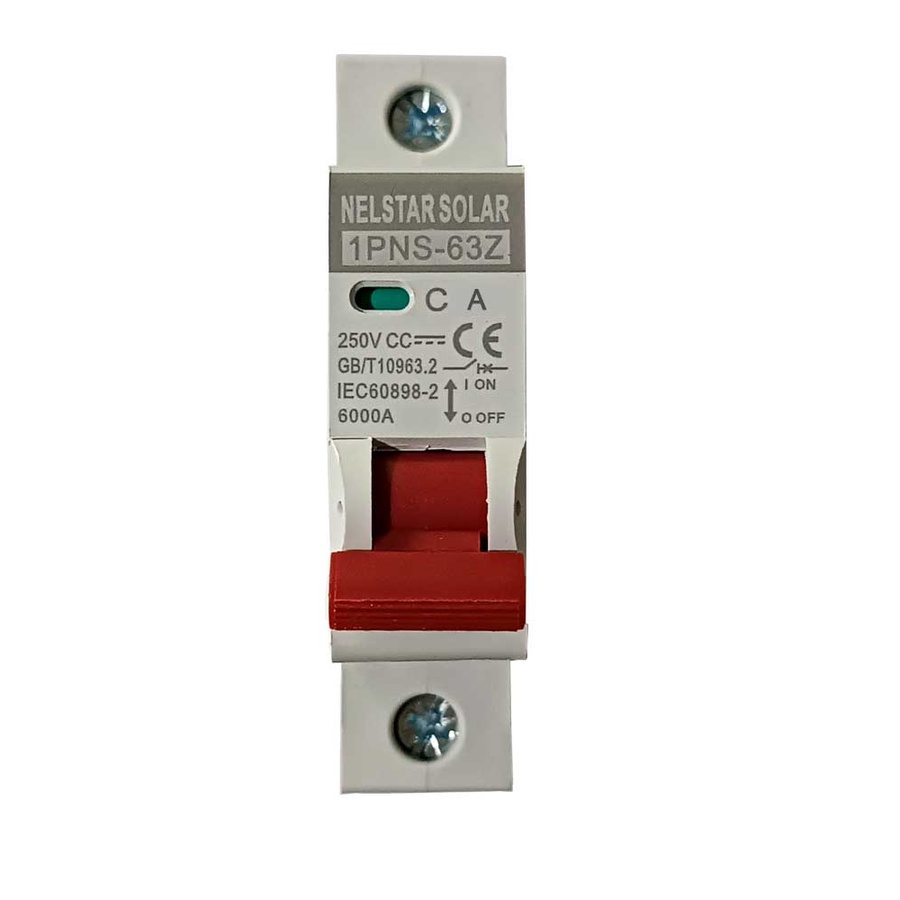 Interruttore Magnetotermico DC 1P Per Impianti Fotovoltaici - 12V-250V, Ampere Variabili (63A), Montaggio DIN