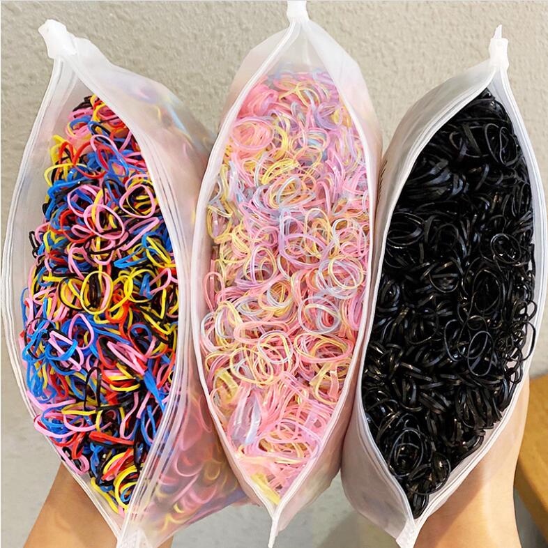 1000 Peças Bolsa Elástico De Cabelo Feminino Descartável Multicolorido