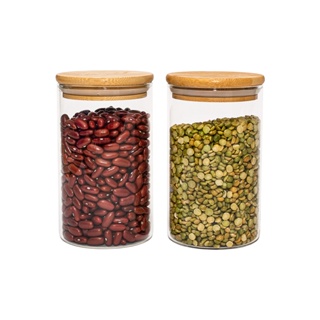 Kit 2 Pote frasco de vidro com tampa de bambu hermetico Potes herméticos para mantimentos 550ml