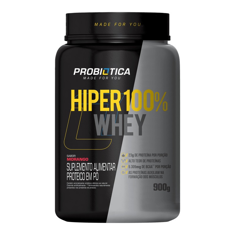 Whey 100% Hiper Whey 900g Pote Morango Probiotica