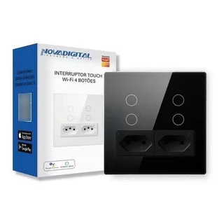 Interruptor Inteligente 4 Botões Touch 2 Tomada wi-fi 4x4 (Preto)