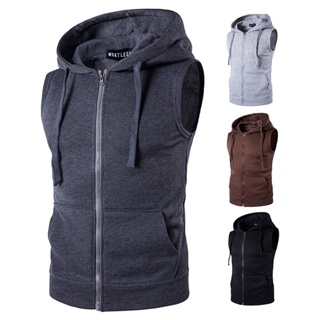 Novo Colete De Bolso Com Capuz Zíper Masculino