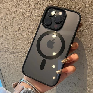 Capa Magnética Transparente De Luxo Para iPhone 15 14 13 12 11 Pro Max Com Cobertura De Carga Sem Fio