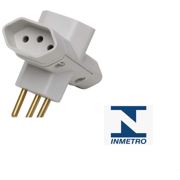 Adaptador Inmetro Benjamin Tê Padrão de Tomada 10a Pino Maciço 2P+t ...