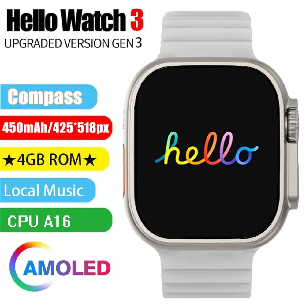 Smartwatch Hello Watch 3 Original Tela AMOLED 4GB Memória ROM Música