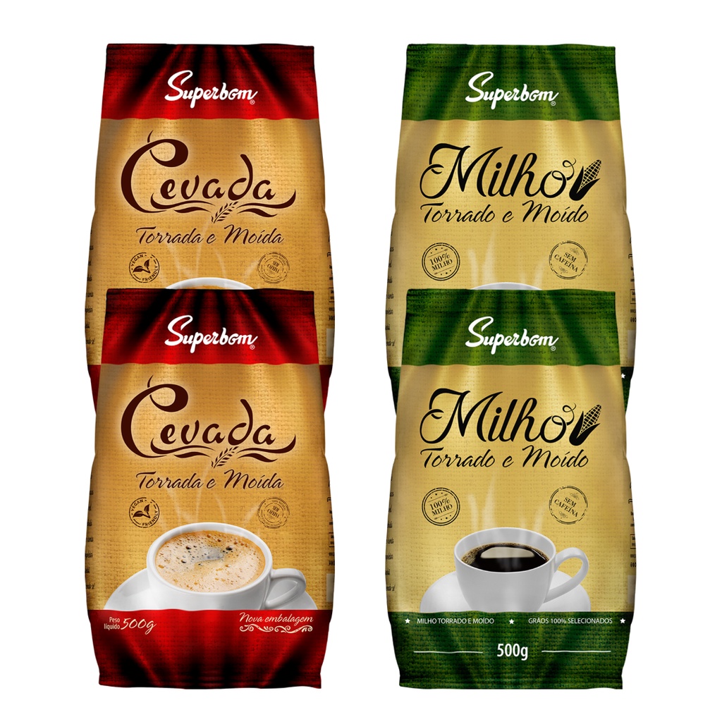 Kit Cafés Sem Cafeína - 2x Cevada 500g + 2x Café Milho 500g | Shopee Brasil