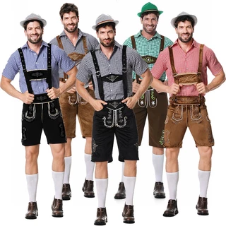 Novo Lançamento Alemão Munique Cerveja Festival Vestuário Oktoberfest Casaco Liso Calças De Correia Marrom Chapéu Três Peças Fato Halloween
