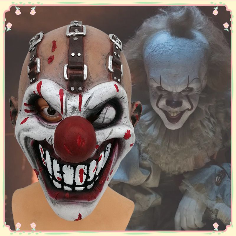Horror Coringa Máscara Cosplay Assustador Assustador Mal Demônio Palhaço Assassinos Capacete de Látex Carnaval de Halloween Adereços de fantasia de festa 【ensolarado】