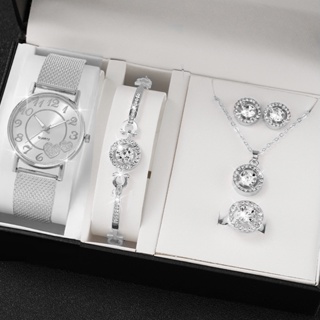 5PCS Women Watch Set Ladies Diamond Quartz Rel gios De Quartzo Para Mulheres Presente De Anivers rio De F rias Sem Caixa