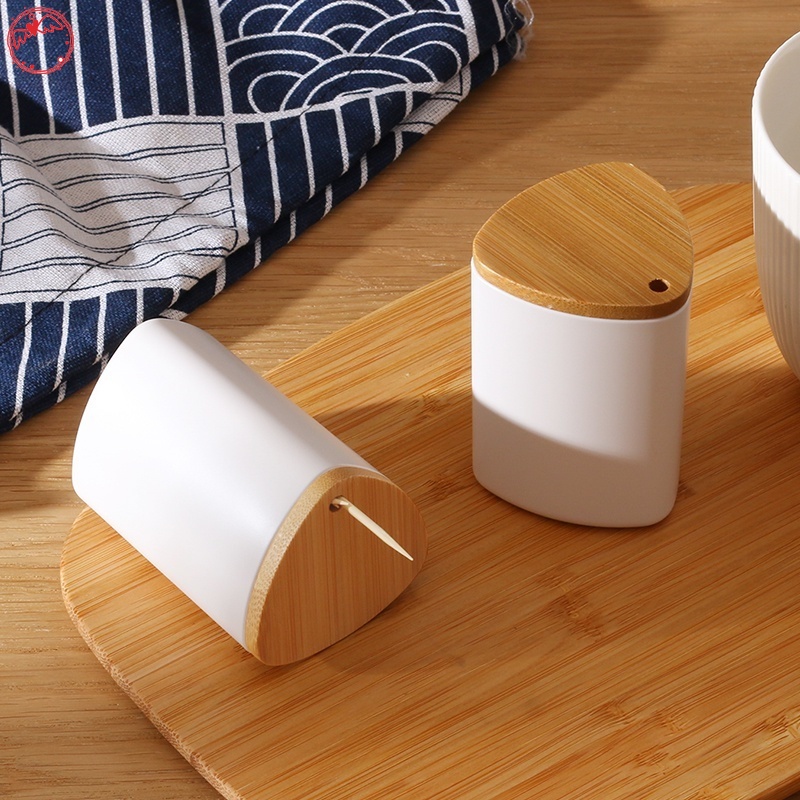 Organizador Minimalista Nórdico De Palitos De Dentes Criativo Dente Com Tampa De Bambu DGEBR