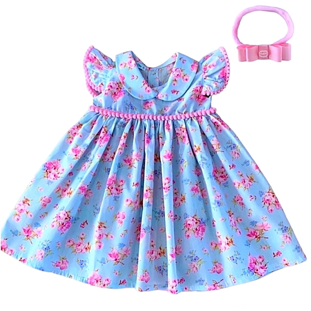 Vestido de Bebê Menina Luxo Festa Infantil Roupa Bebe Menina com tiara 100% algodão Mundo Nina Kids