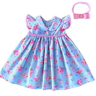Vestido de Bebê Menina Luxo Festa Infantil Roupa Bebe Menina com tiara 100% algodão Mundo Nina Kids