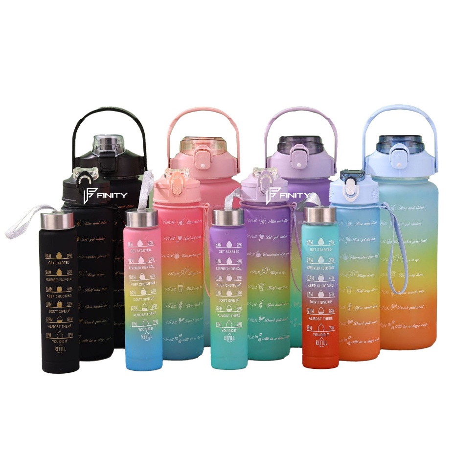 Kit 3 Garrafa De Água Squeeze Academia Com 2000ml 900ml E 300ml Portátil Adesivos