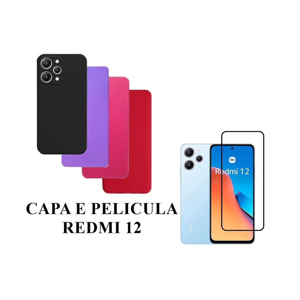 Capa De Silicone Aveludado Colorida E Pelicula 3D 9D Compativel Redmi 12 Proteção Celular Capinha Case