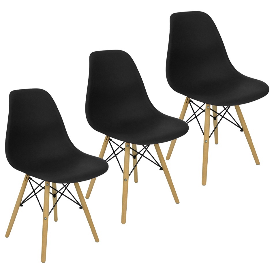 Kit 3 Cadeiras Charles Eames Eiffel Wood Design