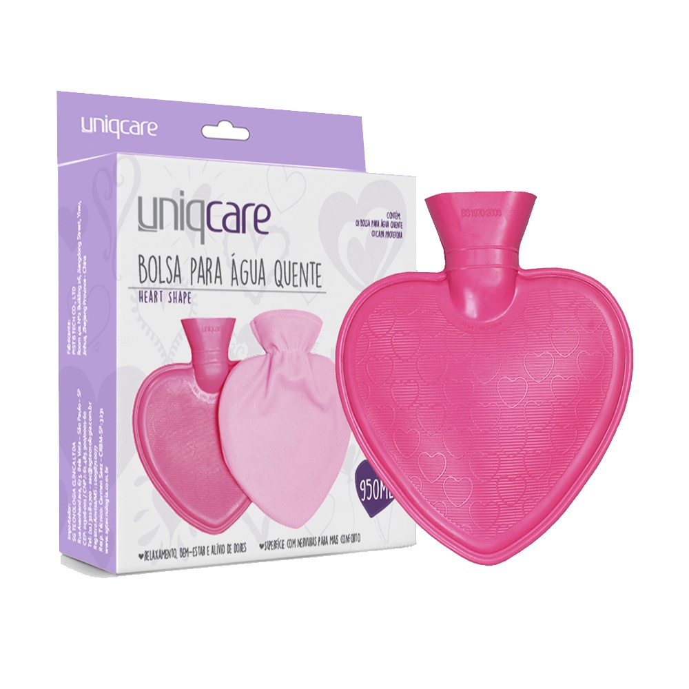 BOLSA DE ÁGUA QUENTE COM CAPA HEART SHAPE 950ML UNIQCARE