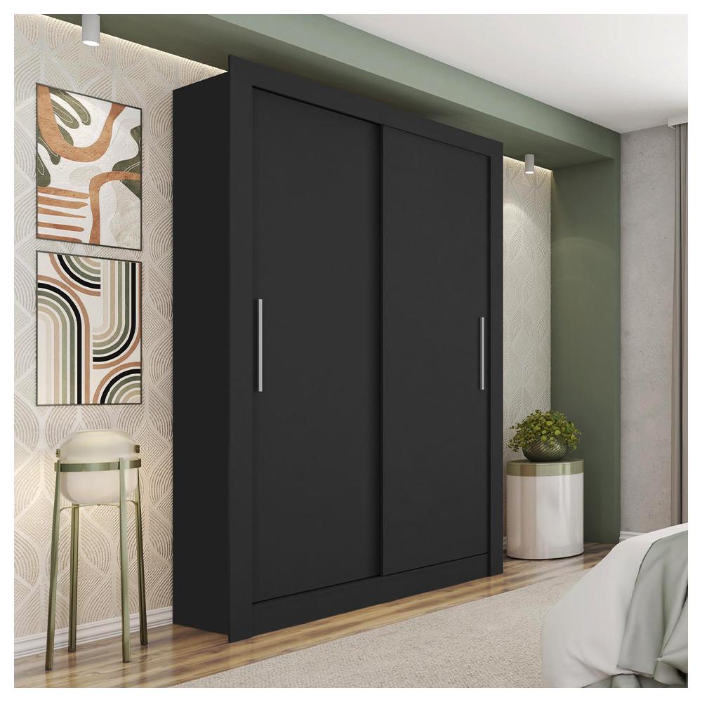 Guarda Roupa Solteiro 2 Portas Preto New Glass Caemmun