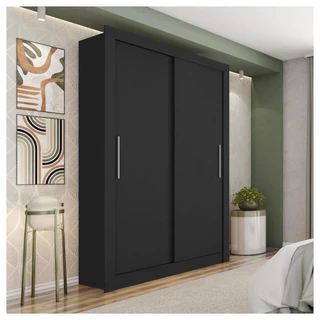 Guarda Roupa Solteiro 2 Portas Preto New Glass Caemmun