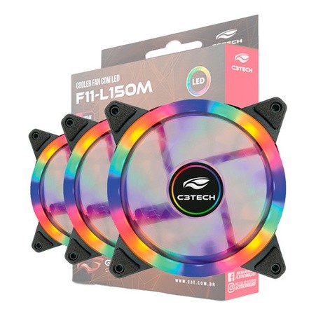 Kit 3 Cooler Fan 120mm Led Rgb Silencioso Alta Refrigeração C3tech Gamer