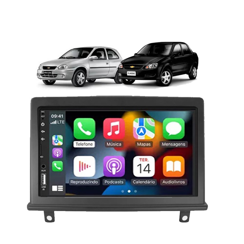 Kit Multimídia Corsa Classic 7 Pol CarPlay AndroidAuto USB SD Rádio Bt