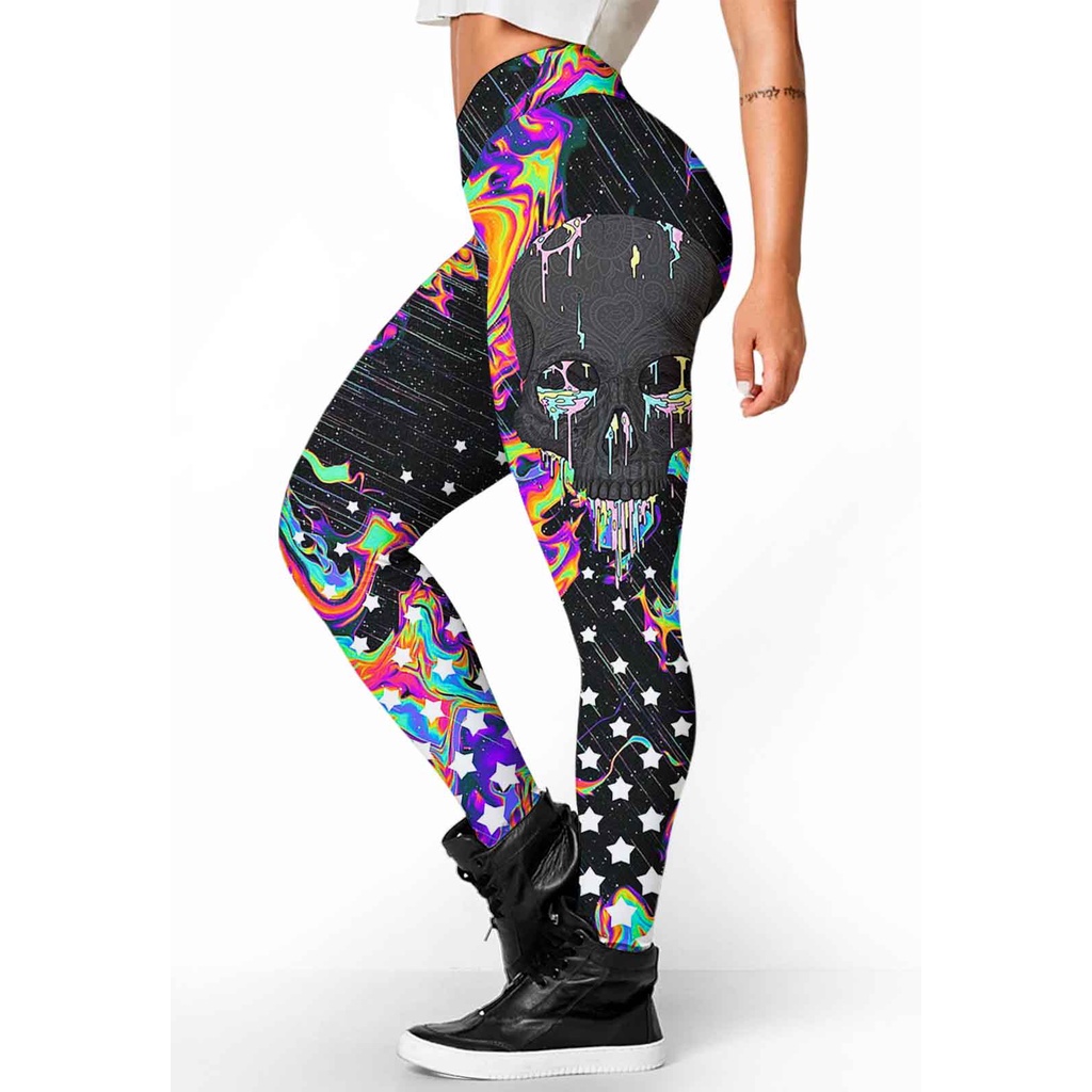 Legging estampa estilo caveira floral rock academia fitness