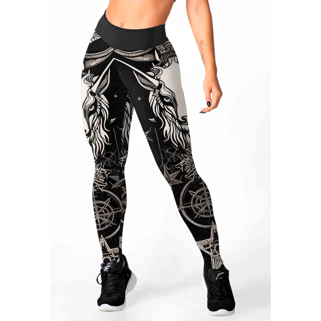 Legging estampada metal rock bafomé baphomet cabra bode