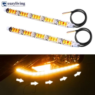 EAZYLIVING 1Pc Carro DRL Fita LED De Iluminação Diurna Contínua Flexível À Prova D'água Farol De Sinalização De Giro Branco/Amarelo Luzes De Condução Decorativas C6D5