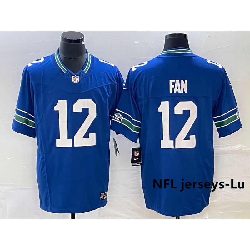 Camisa Seattle Seahawks Russell Wilson 12th Fan Azul Limitada Americana De Futebol football nfl Jersey Masculina