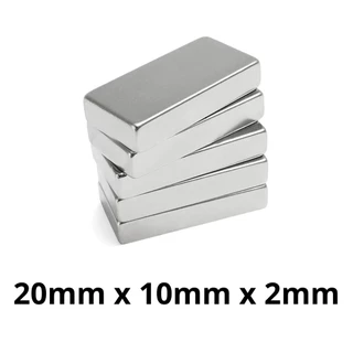 Kit 5 Peças Imã Neodímio Potente Bloco Magnético N35 20 x 10 x 2 mm Pequeno Super Forte