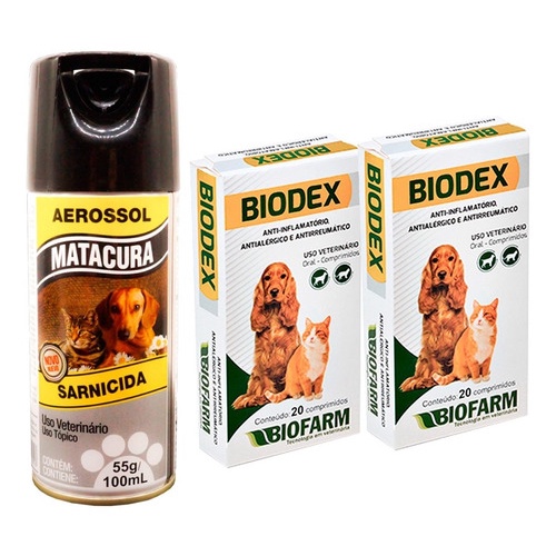 Spray Matacura + 2 Biodex Biofarm Medicamento Sarnas Dermatite Caspas ...