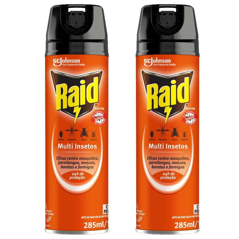 KIt 2 Inseticidas Aerossol Raid Multi-Insetos 285ml | Shopee Brasil