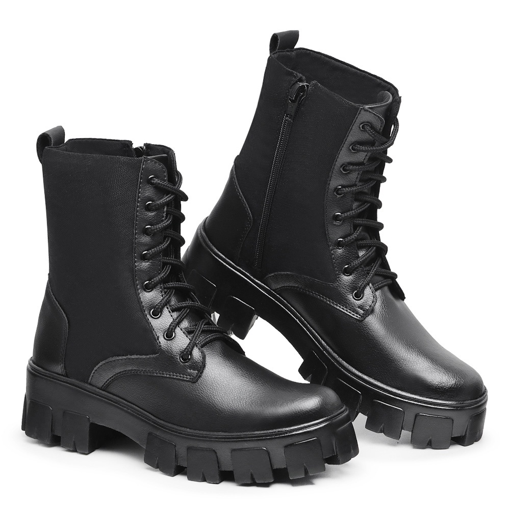 BOTA FEMININA PRETA COTURNO TRATORADA BLOGUEIRA