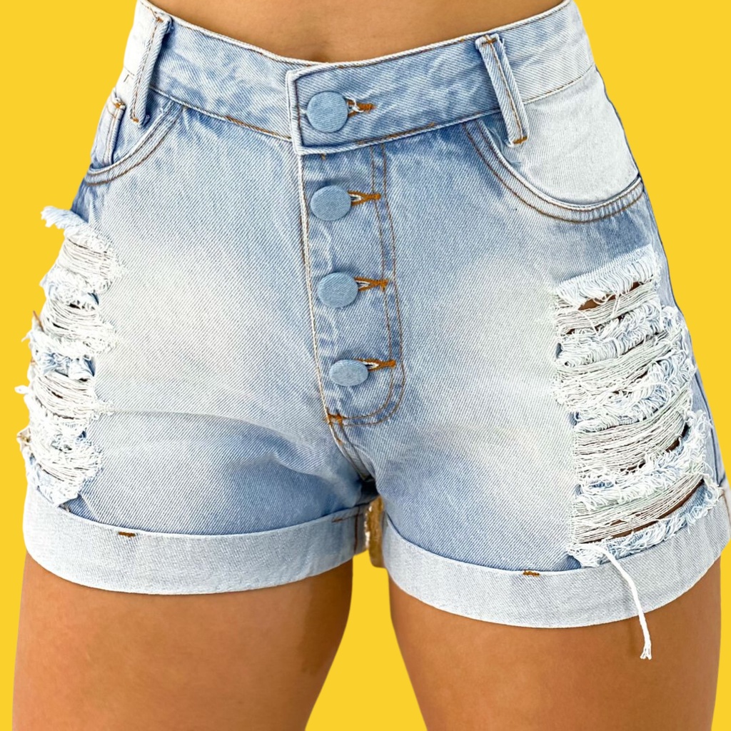 Short Feminino Moda retrô Fashion Curto 4Botões Rasgado Comfort: Estilo  Moderno