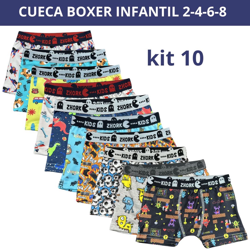 Kit 10 Cuecas Box Boxer Infantil Micro Fibra Menino