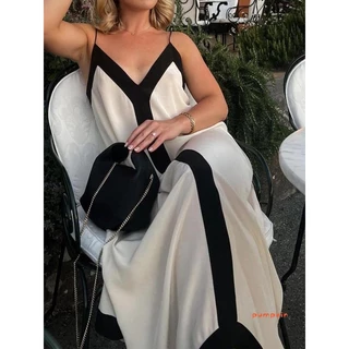 Pum-Women Spaghetti Straps Vestido Formal Contraste Cor Sem Costas De Noite Para Coquetel De Festa De Casamento