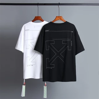 Alta Qualidade De Seta Mutilada De Impressão crewneck Marca Da Moda WHTE Mangas Curtas Soltas Pulôver De Tamanho Grande Casal De Camisetas Homens