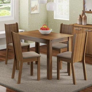 Conjunto Sala de Jantar Madesa Rute Mesa Tampo de Madeira com 4 Cadeiras - Rustic/Pérola