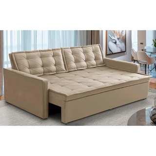 Sofá Cama Retrátil e Reclinável 1,90m com Molas Luara Suede Bege Adonai Estofados