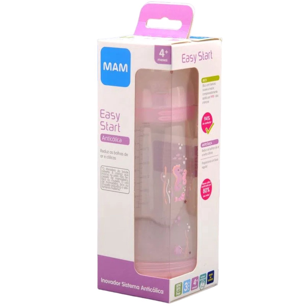 Mamadeira EasyStart Anti Cólica 320ml Rosa Mam