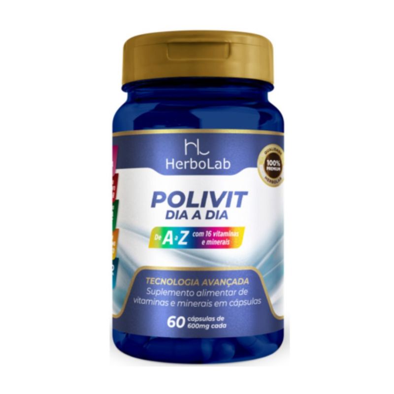 Polivit Dia A Dia De A Z Herbolab 60 Cápsulas 600mg Nutrição Completa Com Vitaminas E 7071