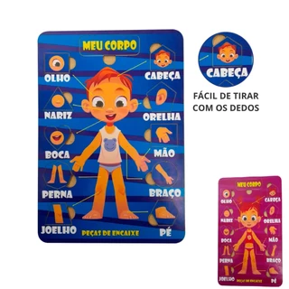 Brinquedo Educativo Tabuleiro Meu Corpo Humano em MDF Meninos e Meninas - Cor azul e Rosa