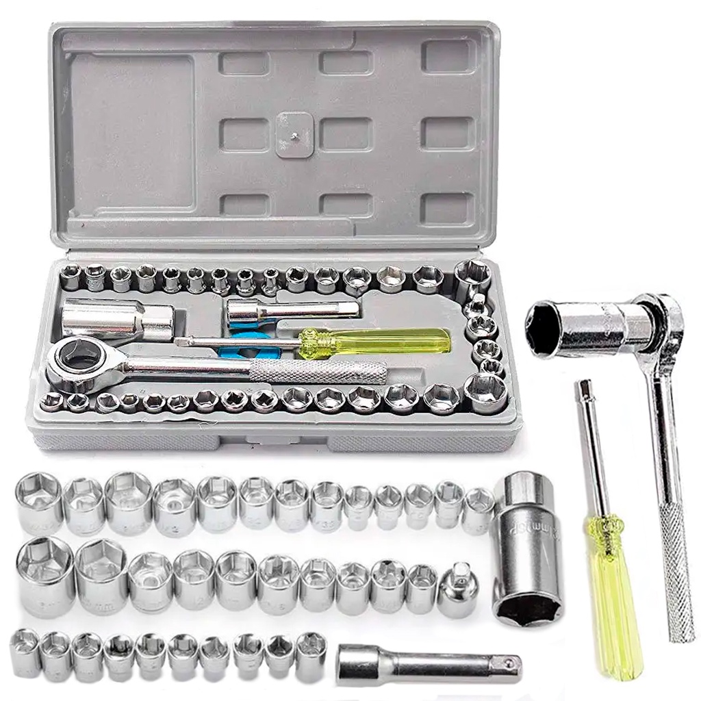 Kit Jogo Soquetes Sextavado C/ Catraca 40 Pcs Reversível | Shopee Brasil