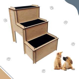 Escadinha Escada Em Mdf P/ Cães e Gatos Com carpete Antiderrapante e 3 degraus