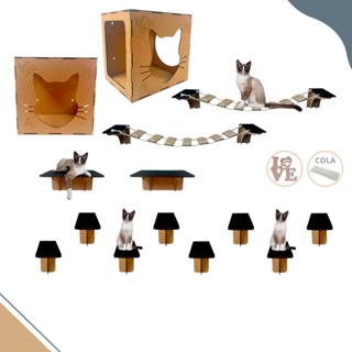 Kit 2 Playground Gatos parede 14 peças completo brinquedo casa nicho prateleira degraus ponte produto premium
