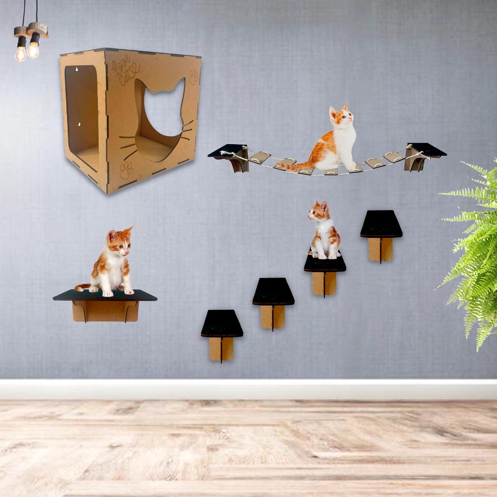 Playground Gato 7 Pcs Ponte Prateleira Degrau Nicho Casa Para Gatos E 